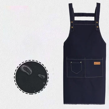 Unisex Work Apron For Men Canvas Black Apron Bib Adjustable Cooking Kitchen Aprons For Woman With Tool Pockets 2