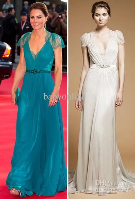 Вечернее платье с v-образным вырезом и короткими рукавами vestidos formales Длинные Голубые Платья Знаменитостей Kate middleton Jenny Packham