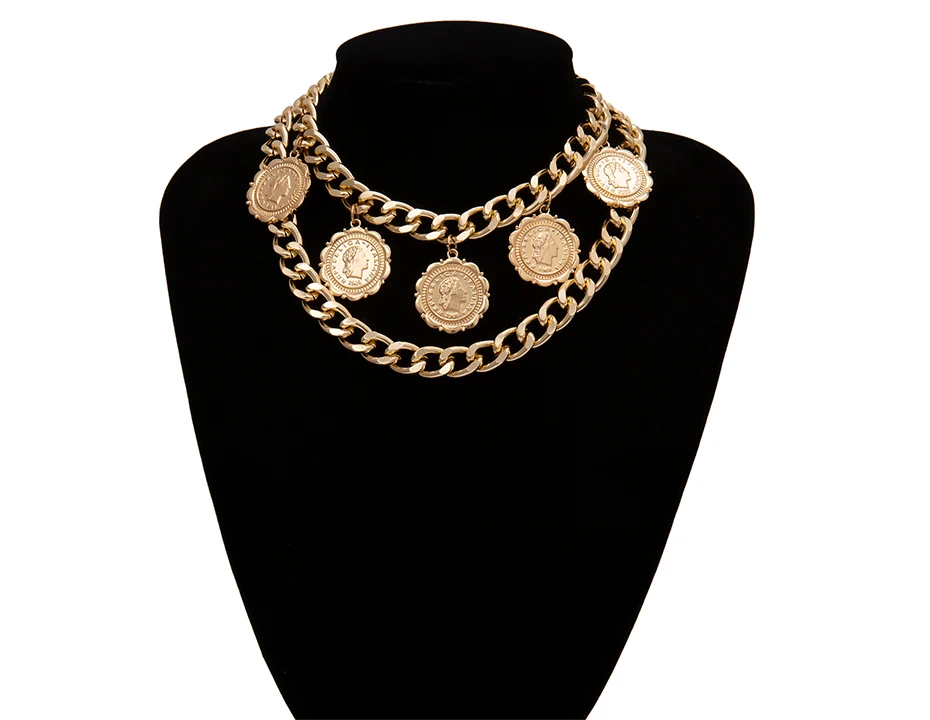 PuRui Панк Монета Кисточкой слоистый кулон ожерелье персонализированные массивные колье ожерелье для женщин хип-хоп модные ювелирные изделия