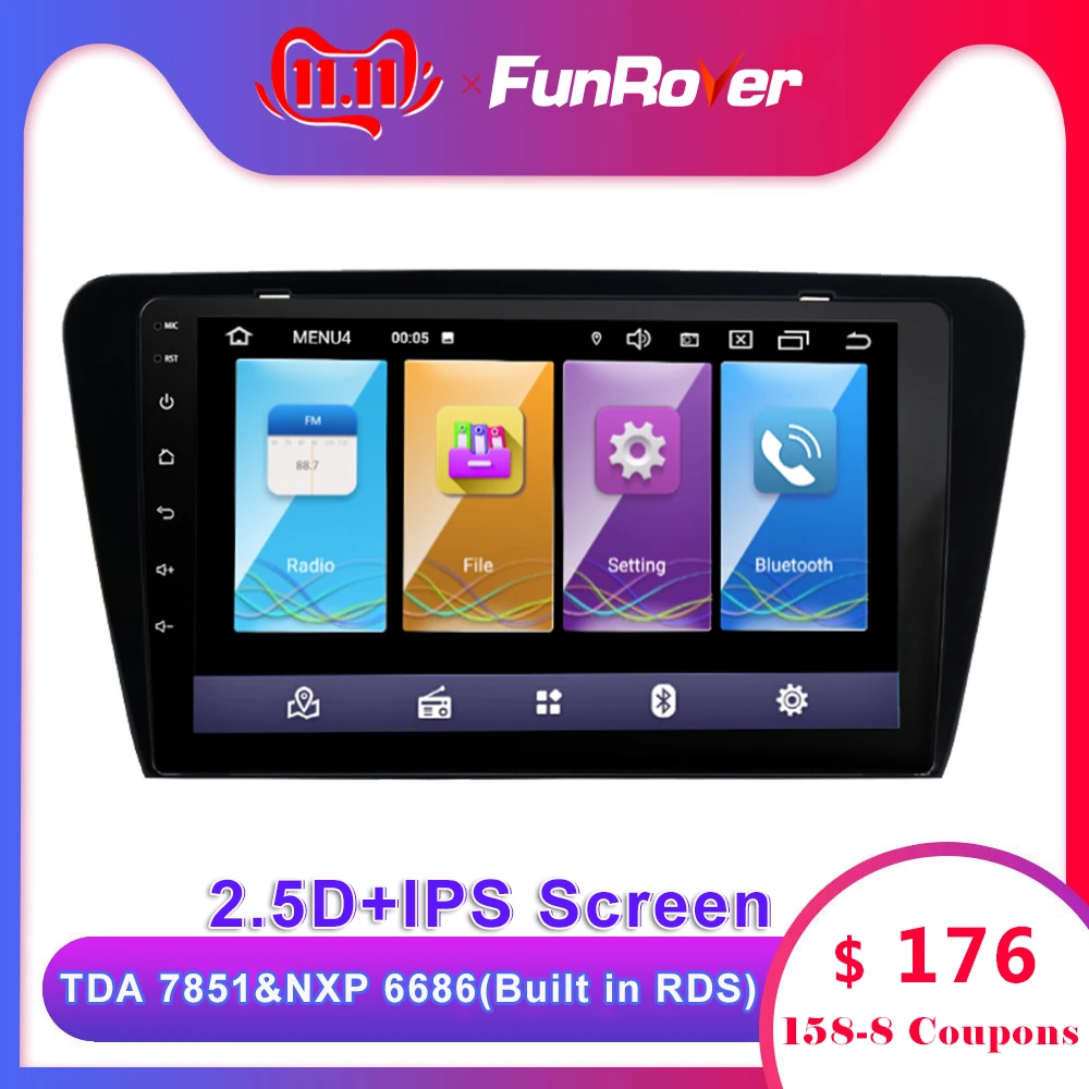 FUNROVER 2 din android 8,0 автомобильный dvd-плеер для skoda octavia 2014-2018 автомобильный Радио gps навигация головное устройство аудио видео стерео wifi