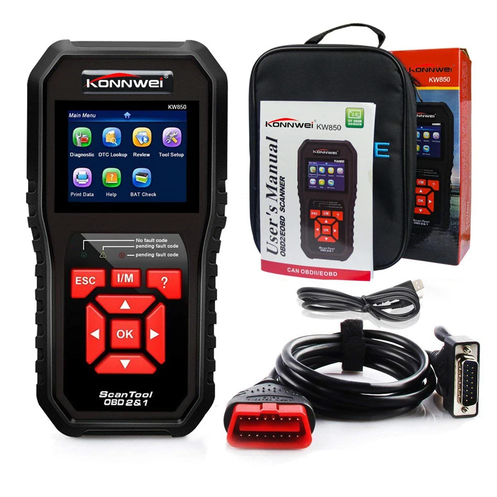 KONNWEI KW850 OBD2 автоматический диагностический сканер проверка двигателя автомобильный считыватель кодов черный Универсальный Бортовая Диагностика машины Инструмент ODB2