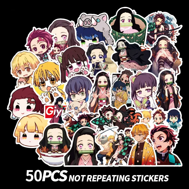 50PCS Demon Slayer: Kimetsu No Yaiba Anime Sticker Stickers PVC Graffiti Stickers Suitcase Luggage Guitar for Children Toys