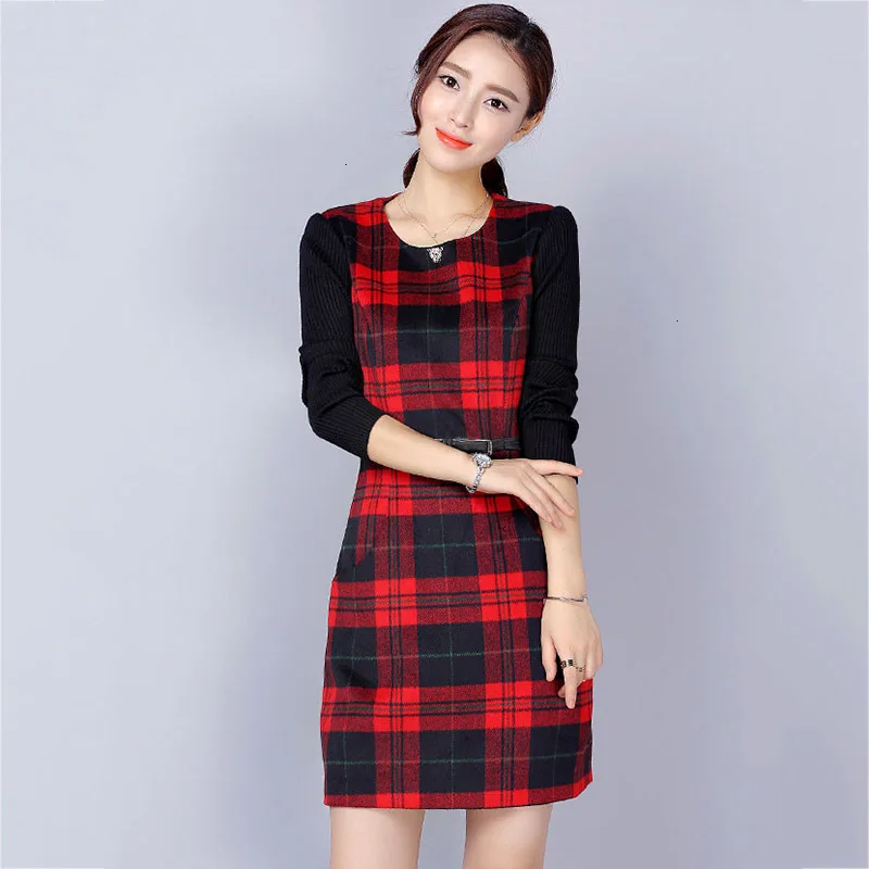 

Vintage Lange Mouw lente Jurk Vrouwen Big Size M-3XL Fashion Slim Office Lady rooster Jurk Mode Wollen Jurken LU491