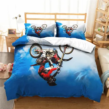 

Natural View White Blue Bedding Sets Extreme Sport Motor Printing Decor Quilt Cover 2/3Pcs with Pillowcase Luxury Soft Bedspread