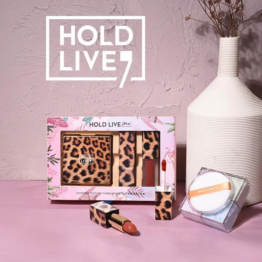 

HOLD LIVE Leopard Texture Three-piece Suit Rotten Tomato Lip Glaze Ice Milk Lipstick Control Oil Makeup Powder