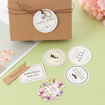 

50pcs Round Heart Circle Shape Kraft Paper Hang Tags Christmas Gift Tags DIY Price Label Hanging Tag Garment Tags for Xmas Decor