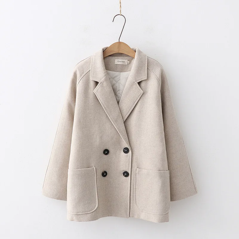 

Hipster Korean-style Herringbone Woolen Jacket Women's Autumn & Winter New Style Students Double Breasted Woolen Overcoat S28909
