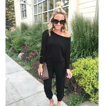 

Women Holiday Casual Off Shoulder Long Sleeves Jumpsuits Fashion Ladies Bodysuit Wide Leg Loose Long Pants Trousers