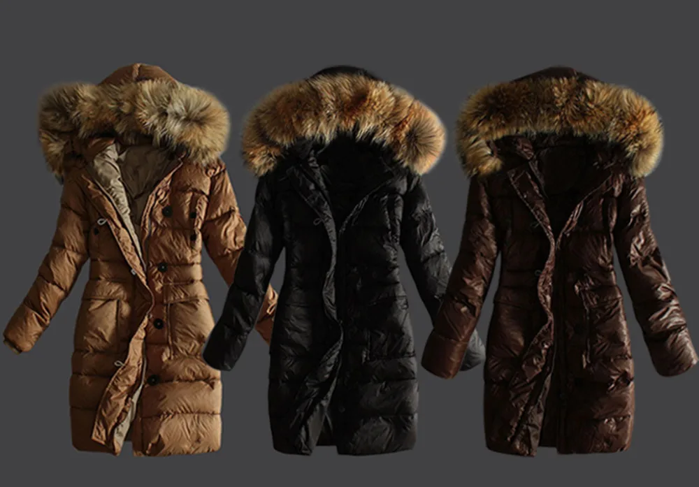 Лучшее качество, женская брендовая пуховая парка, зимняя куртка, пуховики средней длины, большой полный меховой воротник, с капюшоном, треккинг, Дамское пуховое пальто