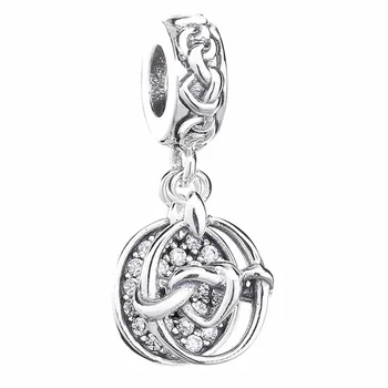 

New 925 Sterling Silver Charm Two Discs Hang Knotted Hearts Joined By Love Pendant Beads Fit Pandora Bracelet Bangle Diy Jewelry