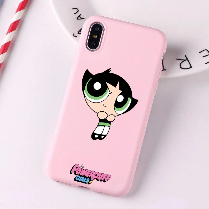 FHSR-24018 Милый Powerpuff телефон для девочек чехол для iPhone 7 X XS MAX XR 8 6 6s Plus 11Buttercup Bubbles карамельный цвет мягкая задняя крышка - Color: FHSR-24018