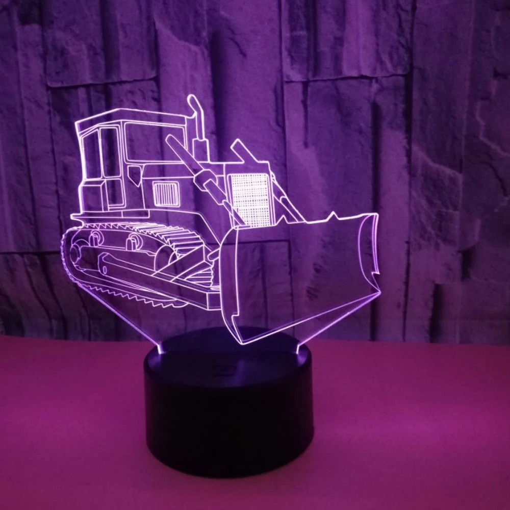 Бульдозер 3D светодиодный ночник RGB 7 цветов Изменение Настольная лампа фигурки 2815 дети дома рождественские игрушки