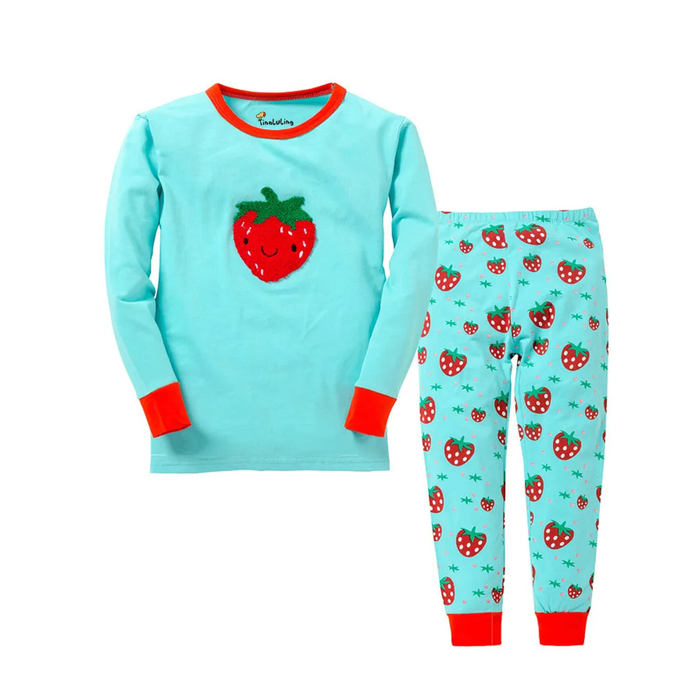 Girls Strawberry Pajamas Sets Baby 100% cotton Full Sleeve Sleepwear pajamas sets children pajamas