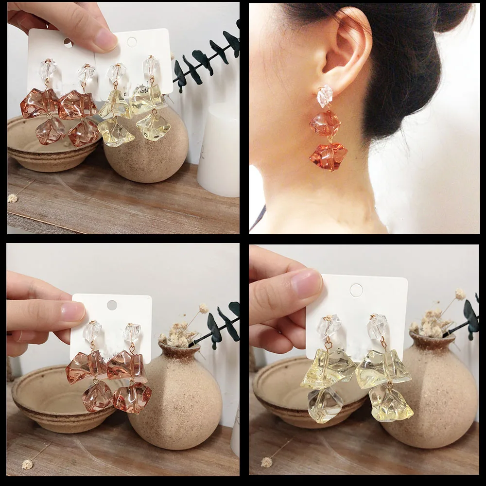 

VIVILADY Irregular Transparent Imitation Crystal Women Long Drop Earrings Hyperbole Piercing Delicate Silver Needle Party Brinco