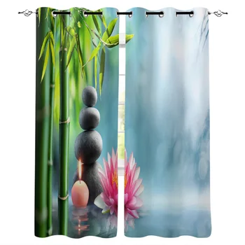 

Lotus Bamboo Stones Candle Spa Zen Blue Window Curtains Living Room Curtain Home Decor