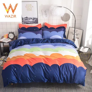 

WAZIR Cotton Rainbow Striped Bedding Sets Colored Clouds Pattern Gradient Color Duvet Cover Pillowcases Bed Set Twin Queen King