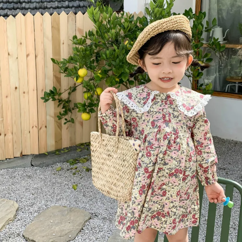 Весна, Новое поступление, модное платье для девочек, детские хлопковые платья с длинными рукавами, платья для девочек