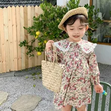 Весна, Новое поступление, модное платье для девочек, детские хлопковые платья с длинными рукавами, платья для девочек