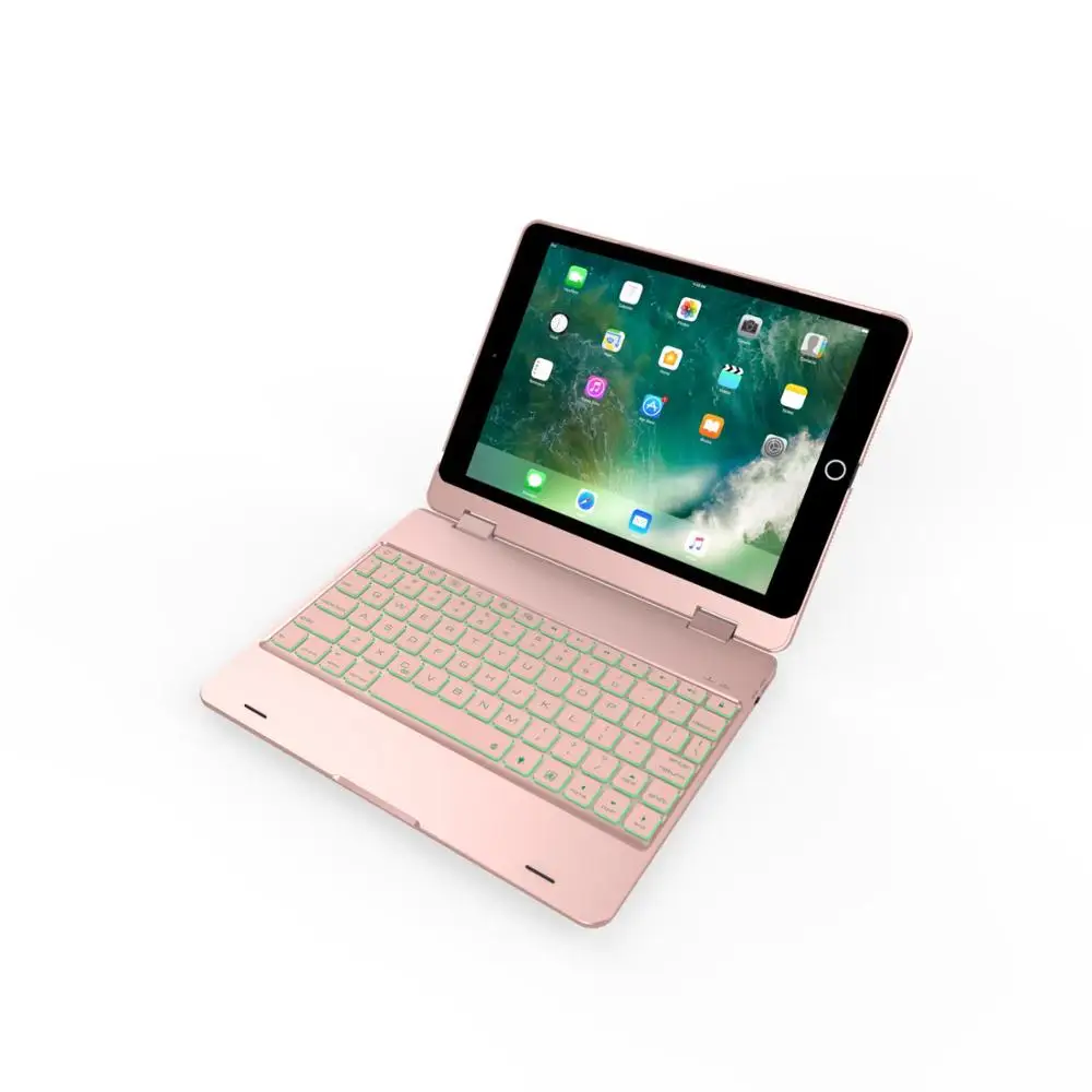 Gold Беспроводная Bluetooth клавиатура чехол для iPad Air 2 1 9,7 дюйма с Красочная светодиодная подсветка - Цвет: Gold