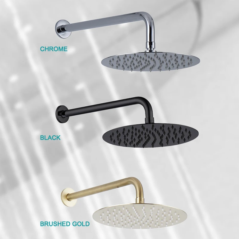 Wall Mounted Top Overhead Shower Set Stainless Steel 8/10/11 Inch with Shower Arm Round Chrome Matt Black Gold