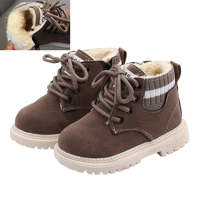Gray with Fur COZULMA/новая детская осенне-зимняя обувь с мехом; Детские модные ботинки для девочек и мальчиков; ботинки для маленьких девочек; обувь для маленьких мальчиков с плюшевой подкладкой - Цвет: Gray with Fur