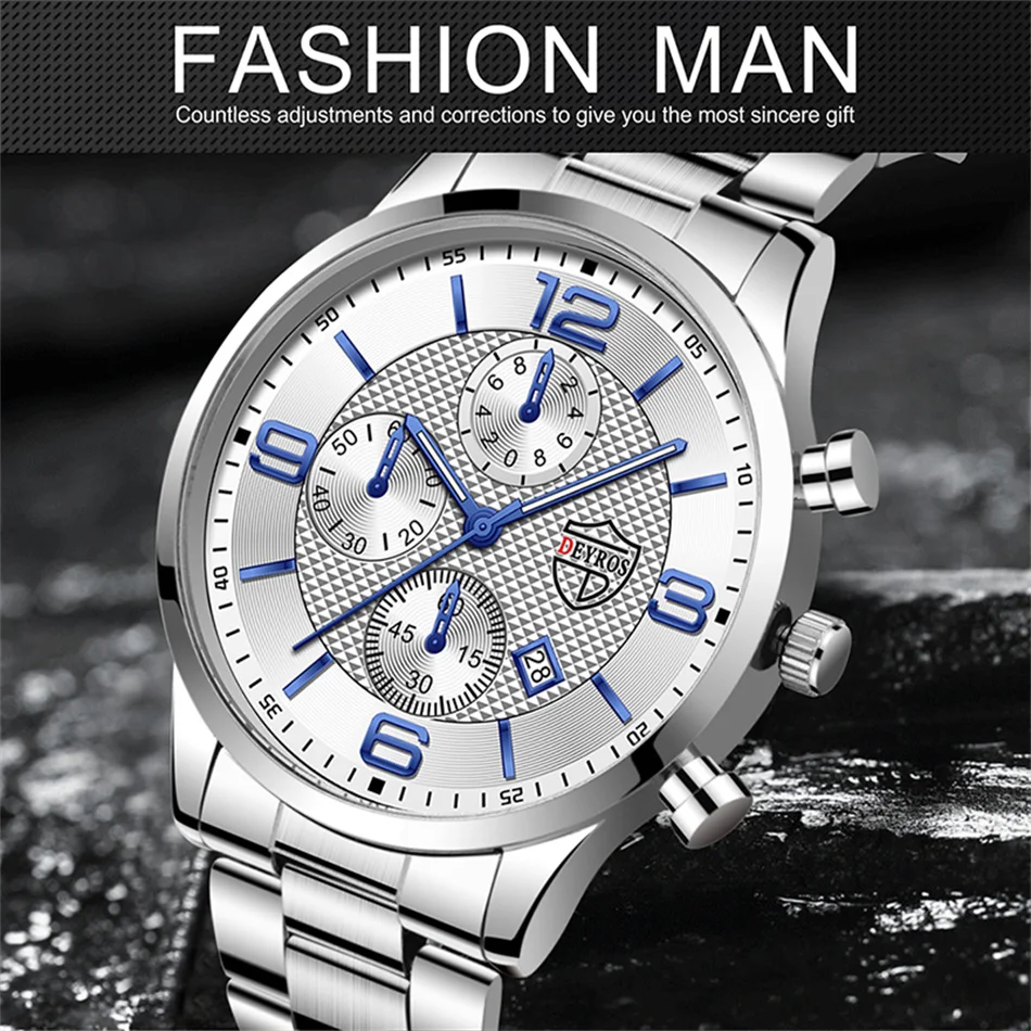 Fashion Men's Sports Watches Stainless Steel Analog Quartz Wristwatch Male Business Luminous Clock Luxury Casual Silver Bracelet