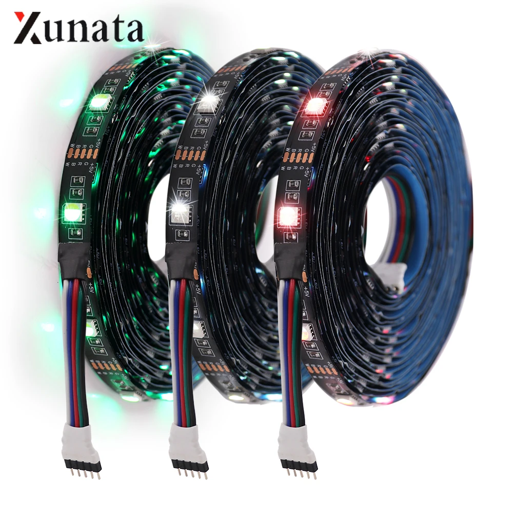 DC5V 4 цвета в 1 светодиодный светильник 5 м SMD5050 30 светодиодный s/M RGBW RGBWW гибкий светодиодный Черный PCB светодиодный светильник для украшения дома