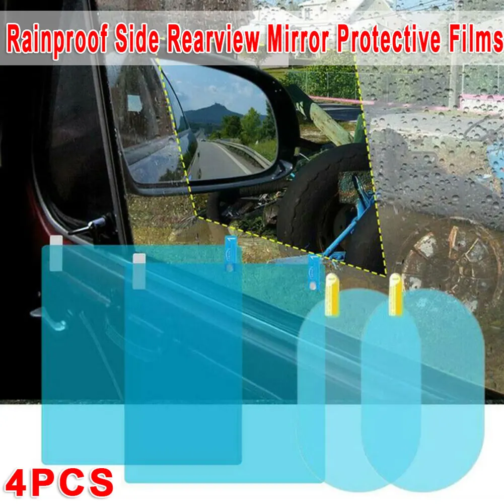 4PCS Car Anti Fog Coating Rainproof Rear-View Mirror Waterproof Protective Film 