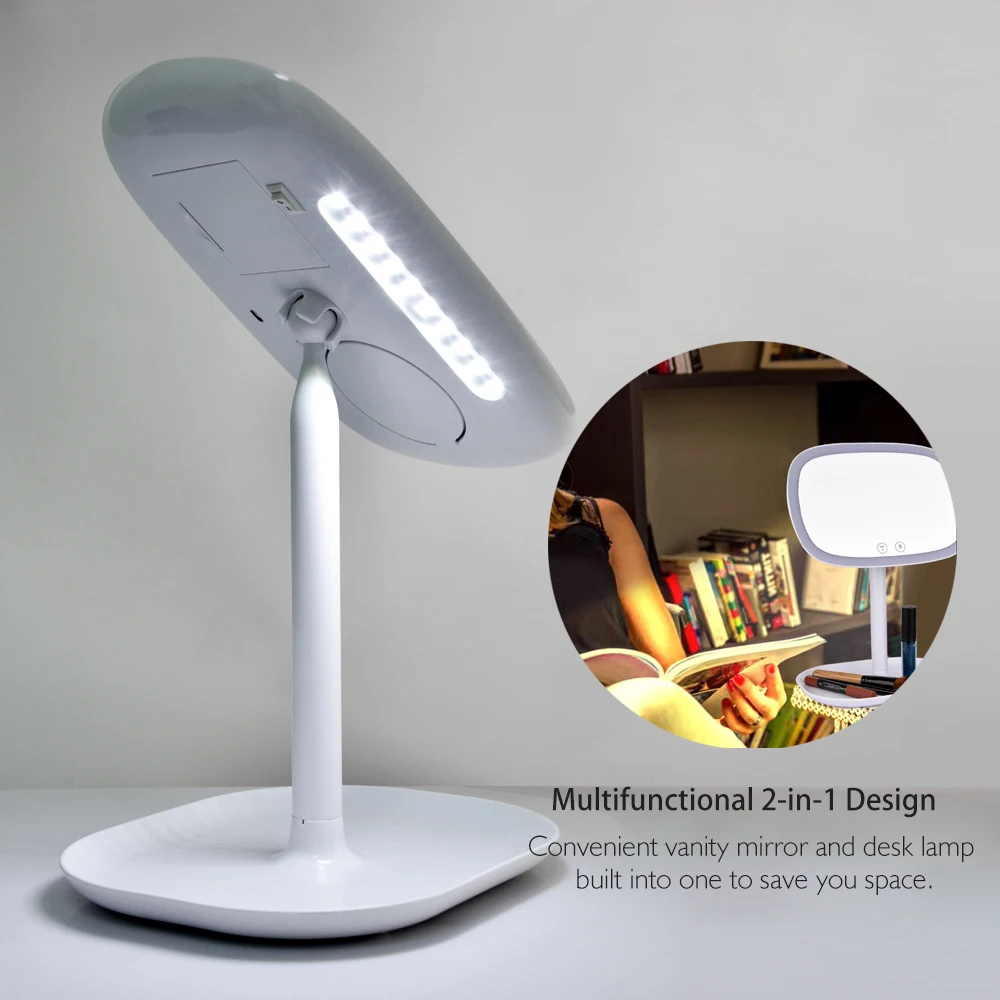 

10X 1X Magnifying Makeup Mirror With LED Light Table Lamp Multifunction 360° Rotation Storage Organization illuminated women