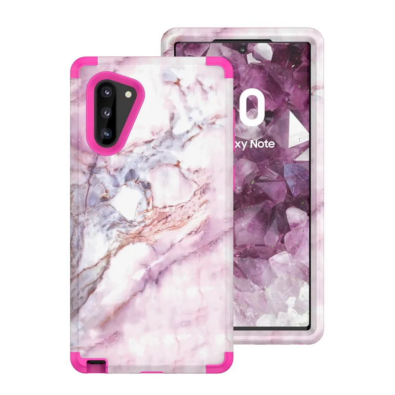 Hot Pink Противоударный бронированный чехол для телефона samsung Galaxy Note 10 Plus 9 S10 S9 Plus мраморный чехол Роскошный Гибридный 3 в 1 Жесткий Чехол для задней панели - Цвет: Hot Pink