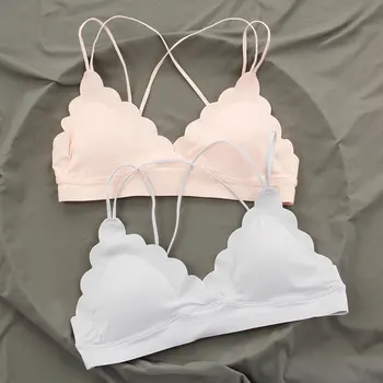 

Summer transparent ice silk seamless triangle cup bra invisible breasted wavy edge strap cross underwear wrapped chest lingerie