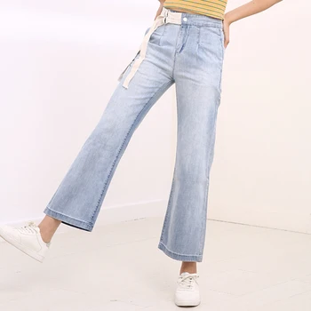 

Female jean thin casual wide leg pants autumn new large size jeans high waist Plus size ladies 200 kg straight pants Jeans