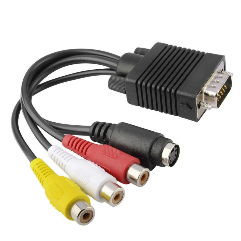 Кабель переходник Sub D с 15 контактным разъемом VGA SVGA на S Video 3 RCA TV AV Out для ноутбуков