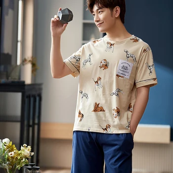 

Men's Pajamas 100% Cotton Boy's Short Sleeves Nightwear Sleep Wear Suits Sleepwear Homewear Shorts for Men Pajama