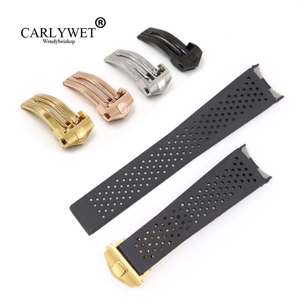 CARLYWET 22*18 мм черный Водонепроницаемый силиконовой резины Замена наручный ремешок