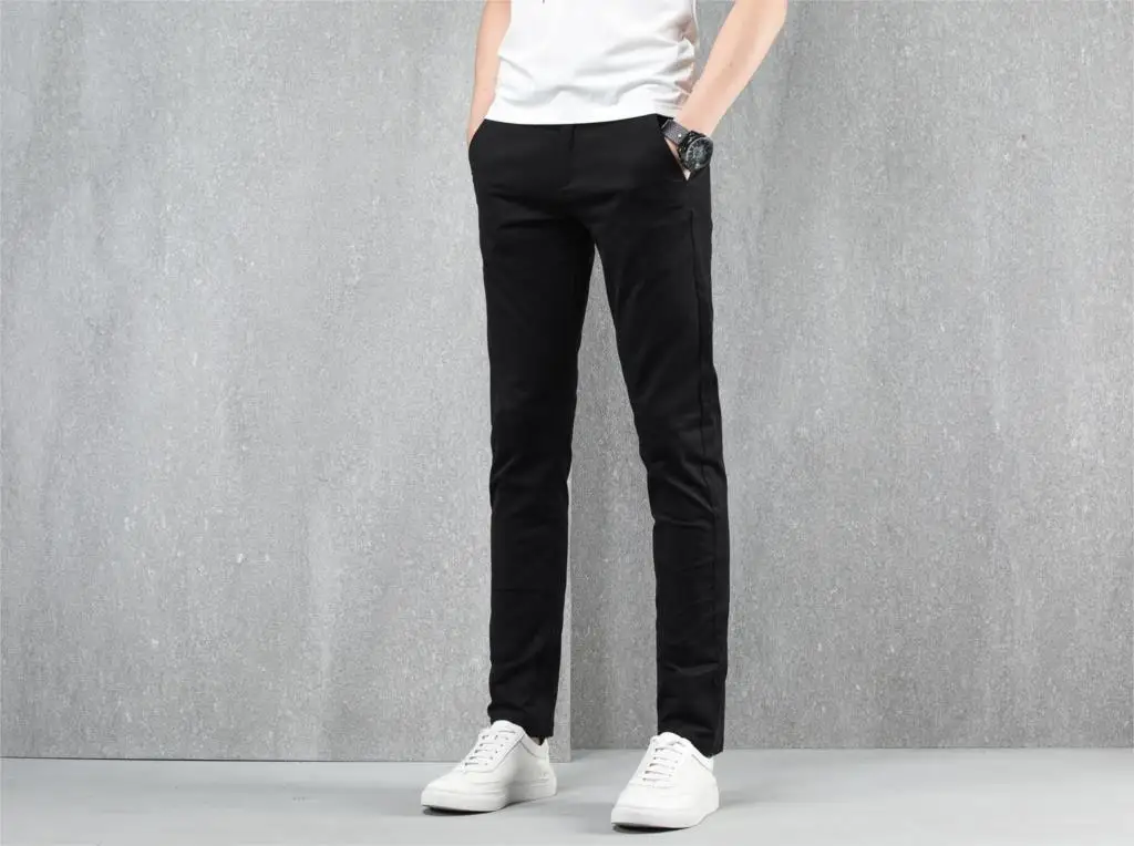 DAISHU осень светильник хаки мужские брюки Slim Fit весна Высокое качество Бизнес плоские Классические Длинные повседневные черные брюки мужские - Цвет: Черный