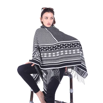 

Ladies European and American folk style retro classic printed scarf padded warm air conditioning shawl