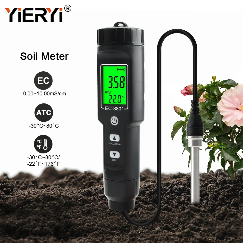 Yieryi EC/TEMP Soil Tester 0.00-10.00 MS/cm Hand Digital Garden Meter Soil Tester Tools Potted Plants Gardening Agriculture Farm 2