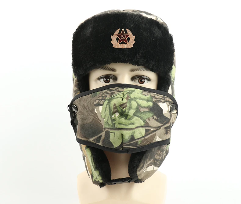 CAMOLAND, Советская значок, Русская Шапка, листья, дизайн, шапка-бомбер для мужчин, ушанка, снежные шапки, теплая шапка-ушанка из искусственного меха с маской для лица