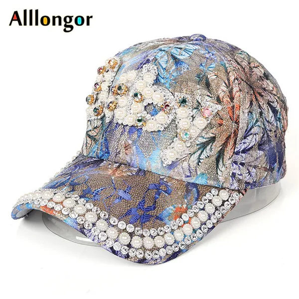 Модные летние бейсболки женские цветные детские кристальная буква Snapback gorra mujer уличная Женская шляпка - Цвет: Синий