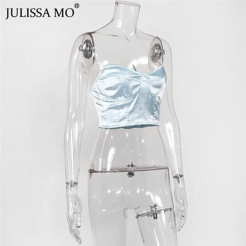 Julissa mo Белый без бретелек сексуальный бюстье укороченный Топ для женщин без рукавов труба без спинки Топы Лето фестиваль тройники уличная одежда