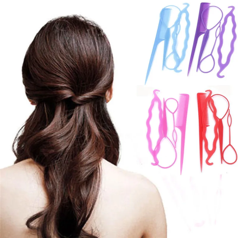 

4 Pcs/Set Women Girls Magic Hair Braiding Twist Curler Styling Set Professional Hairpin Holding Hair Braiders Hair Combs