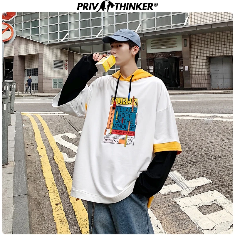 Privathinker, поддельные две части, принт, хип-хоп, мужские толстовки, уличная одежда, свободные,, мужские пуловеры, толстовка, осень, для мужчин, 5XL, топы
