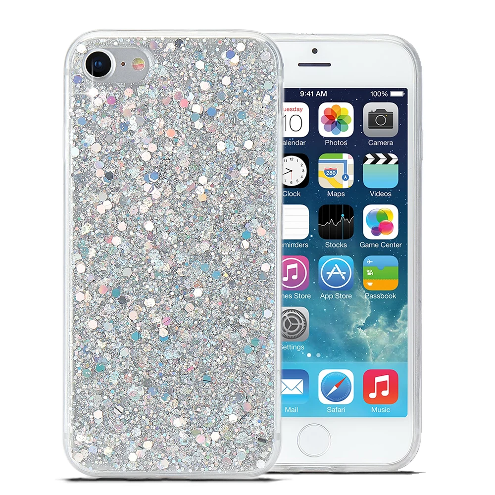 LLZ. COQUE милый Алмазный чехол для телефона для IPhone 11 Pro XS Max XR X 6 6S Plus 5 5S SE 7 8 Plus Блестящий силиконовый чехол Funda Capas - Цвет: silver