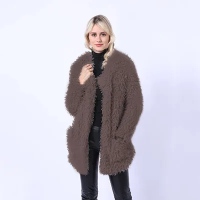 CAMEL Зимнее женское пальто из искусственного меха, повседневные куртки средней длины, куртки из искусственного меха, Женская винтажная теплая верхняя одежда, пальто casaco feminino 3XL - Цвет: CAMEL