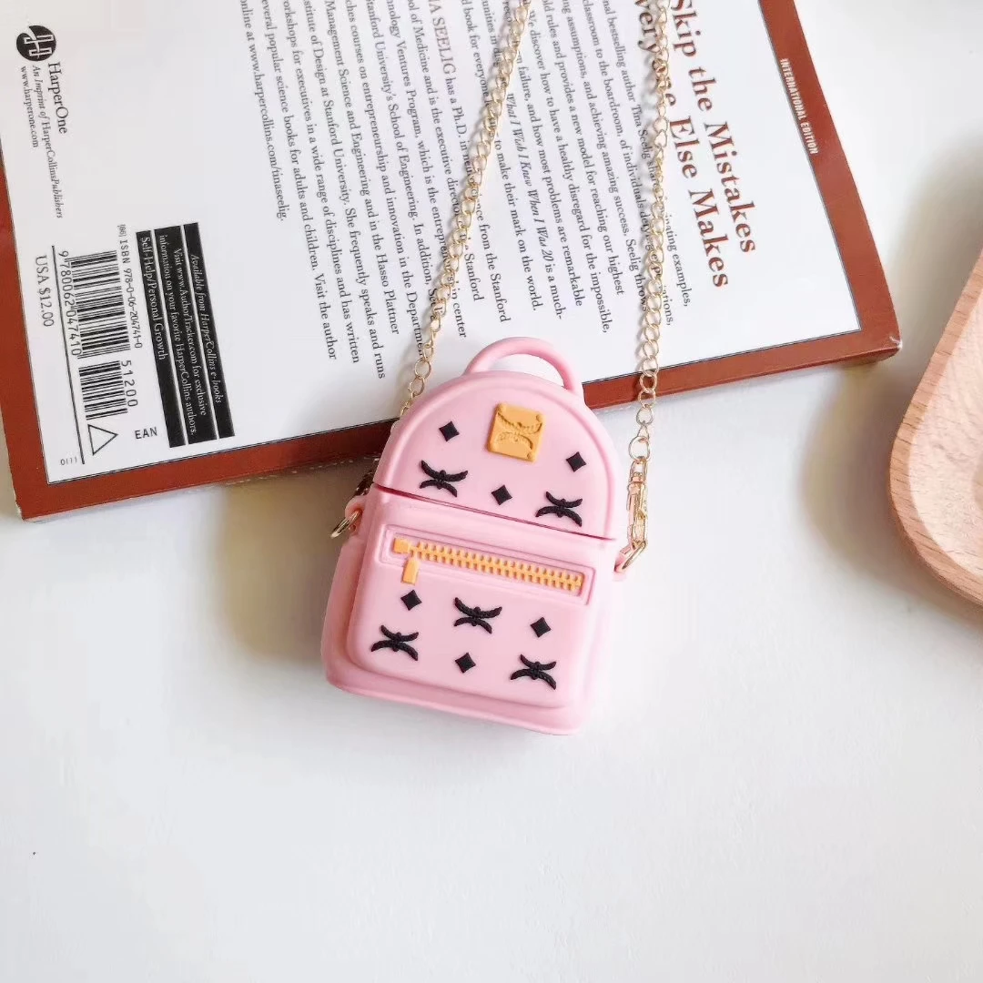 Милая школьная сумка, чехол для наушников s для Airpods 2/1, силиконовый защитный чехол для Airpods 2, чехол на шею с цепочкой, чехол для Airpods - Цвет: pink