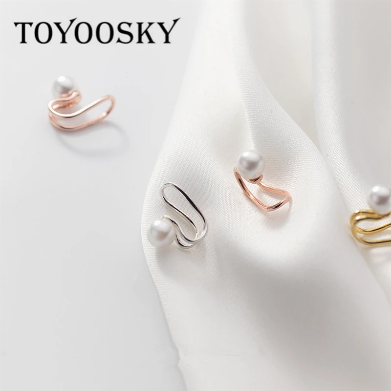 

TOYOOSKY Minimalist 925 Sterling Silver Pearl Double-deck Ear Cuff Clip Earrings For Women Without Piercing Earings Jewelry