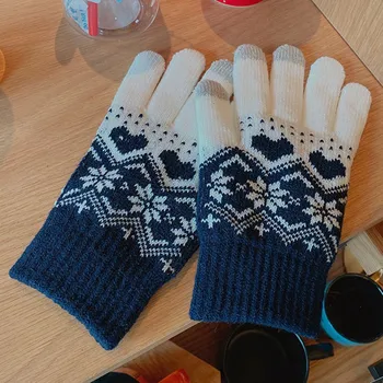 

Winter Touch Screen Jacquard Gloves Women Warm Stretch Knit Gloves Fleece Full Finger Gloves Women Thicken