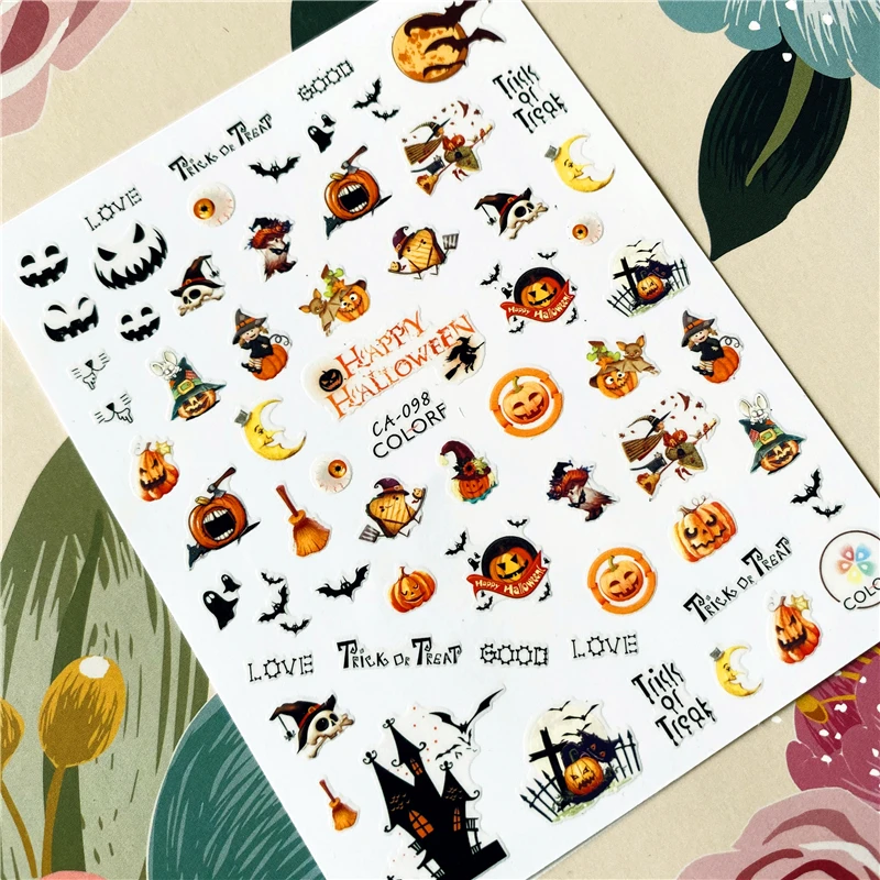 CA-091-092-338-339 Halloween Skull Pumpkin 3D Back glue Nail decal Nail sticker Nail decoration Nail art Nail tool Nail ornament - Цвет: CA-098
