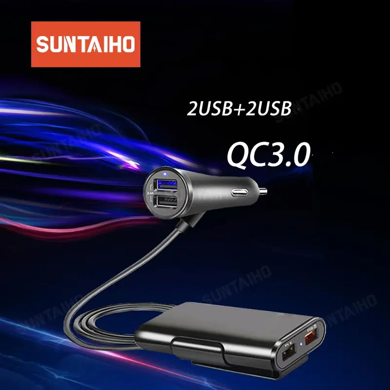 Suntaiho 4 порта USB Автомобильное зарядное устройство QC 3 0 + 2.4A 3.1A универсальное